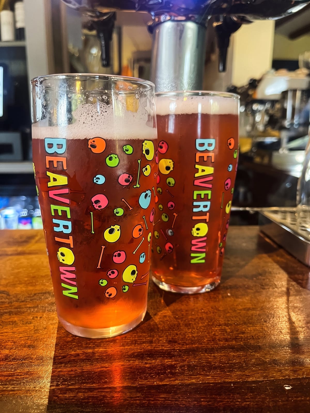Two pints on the bar