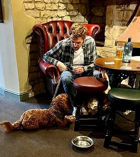 A dog by the fire
