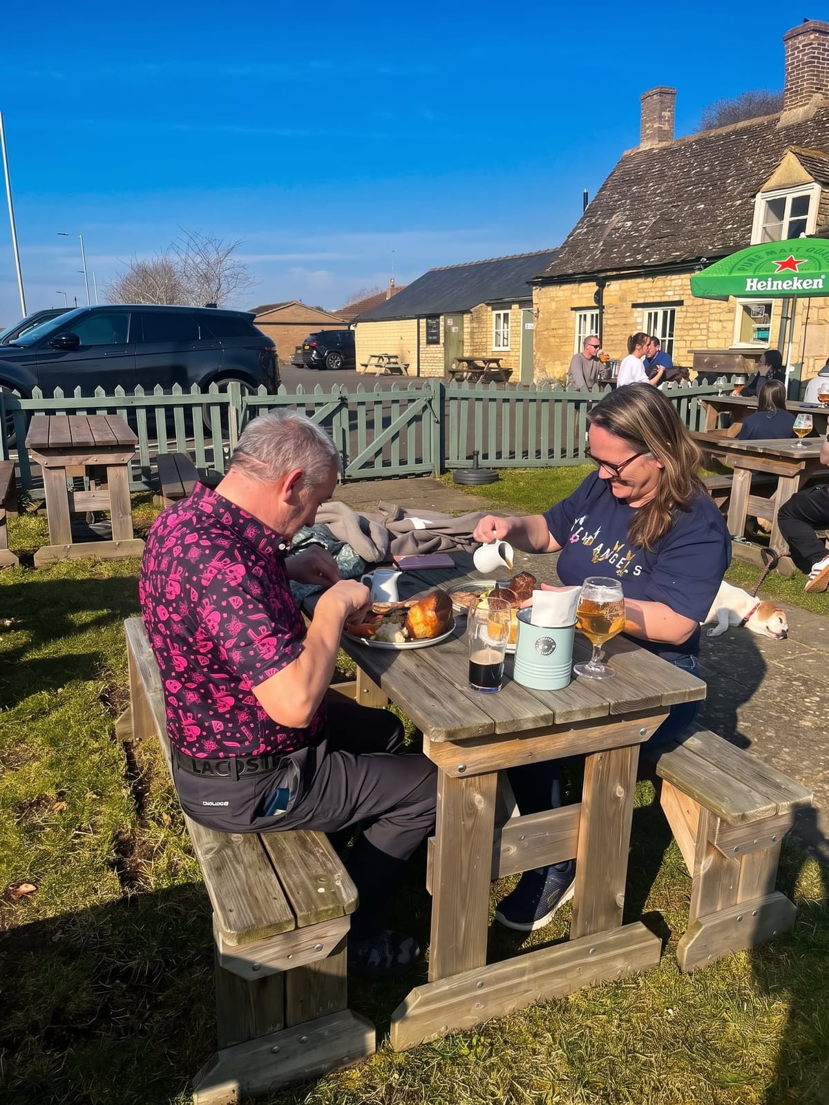 Sunday lunch at a table in the garden